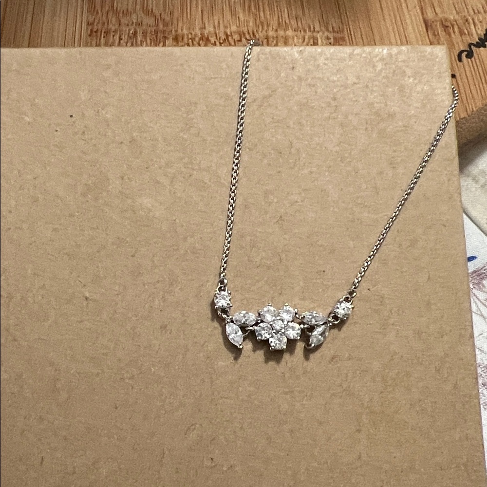 Delicate Silver Floral CZ Bracelet - White Crystal Accent